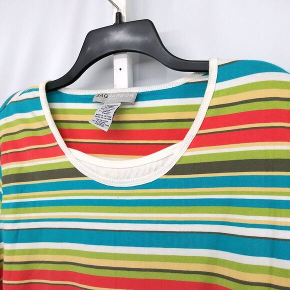 Sag Harbor Sport Shirt Womens Size XL Multicolor Striped Short Sleeve Top - Picture 2 of 8
